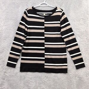 Dana Buchman Women's Size Large Striped‎ Black White Brown Long Sleeve Top